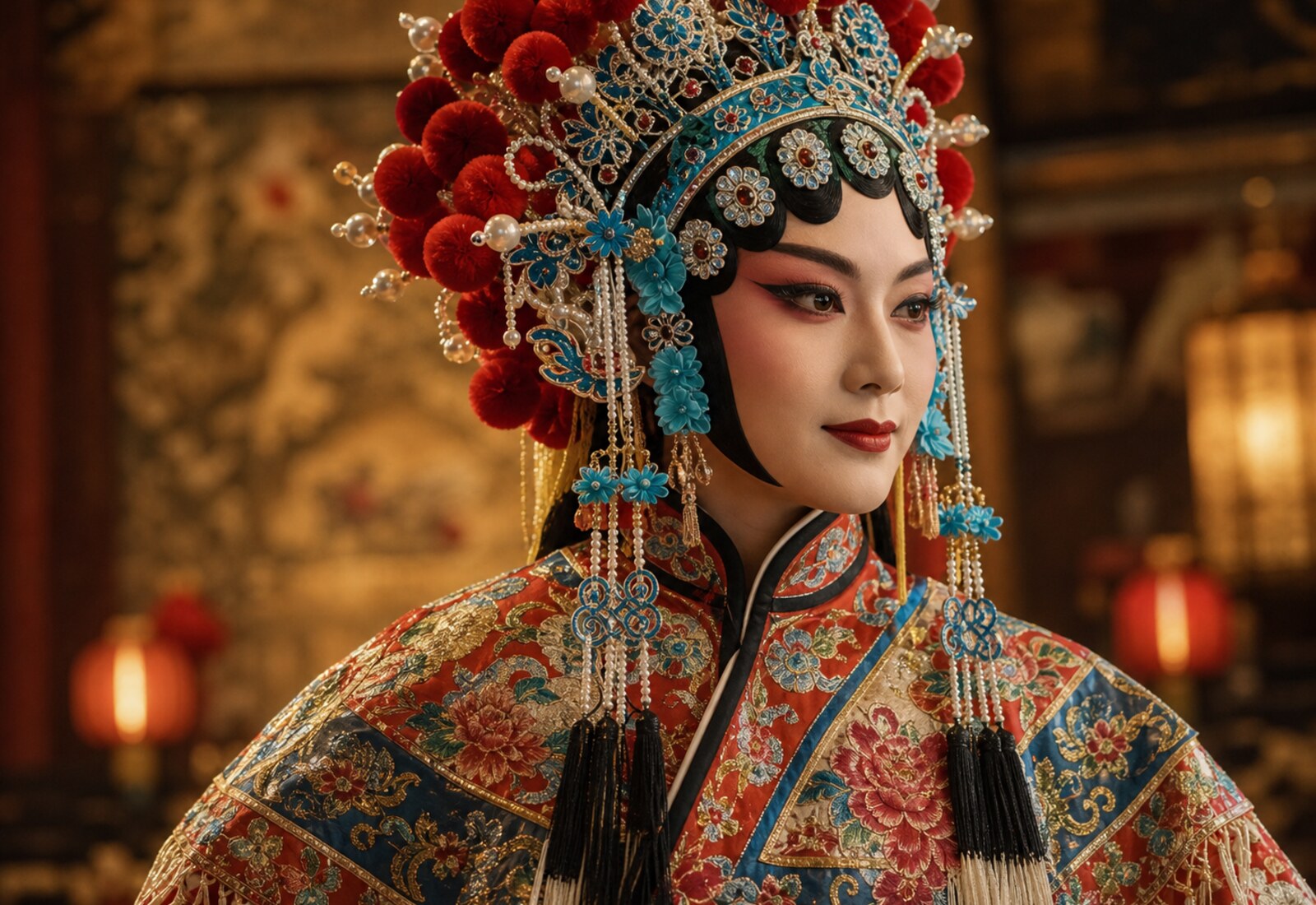 Peking opera costume and headdress detail
