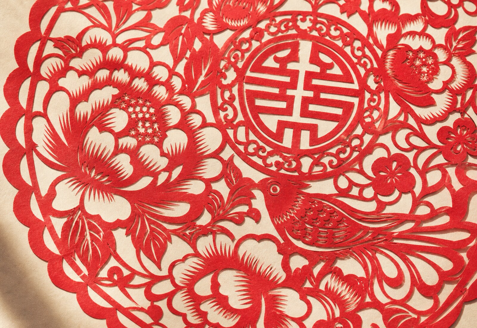 Traditional red Chinese paper cutting detail