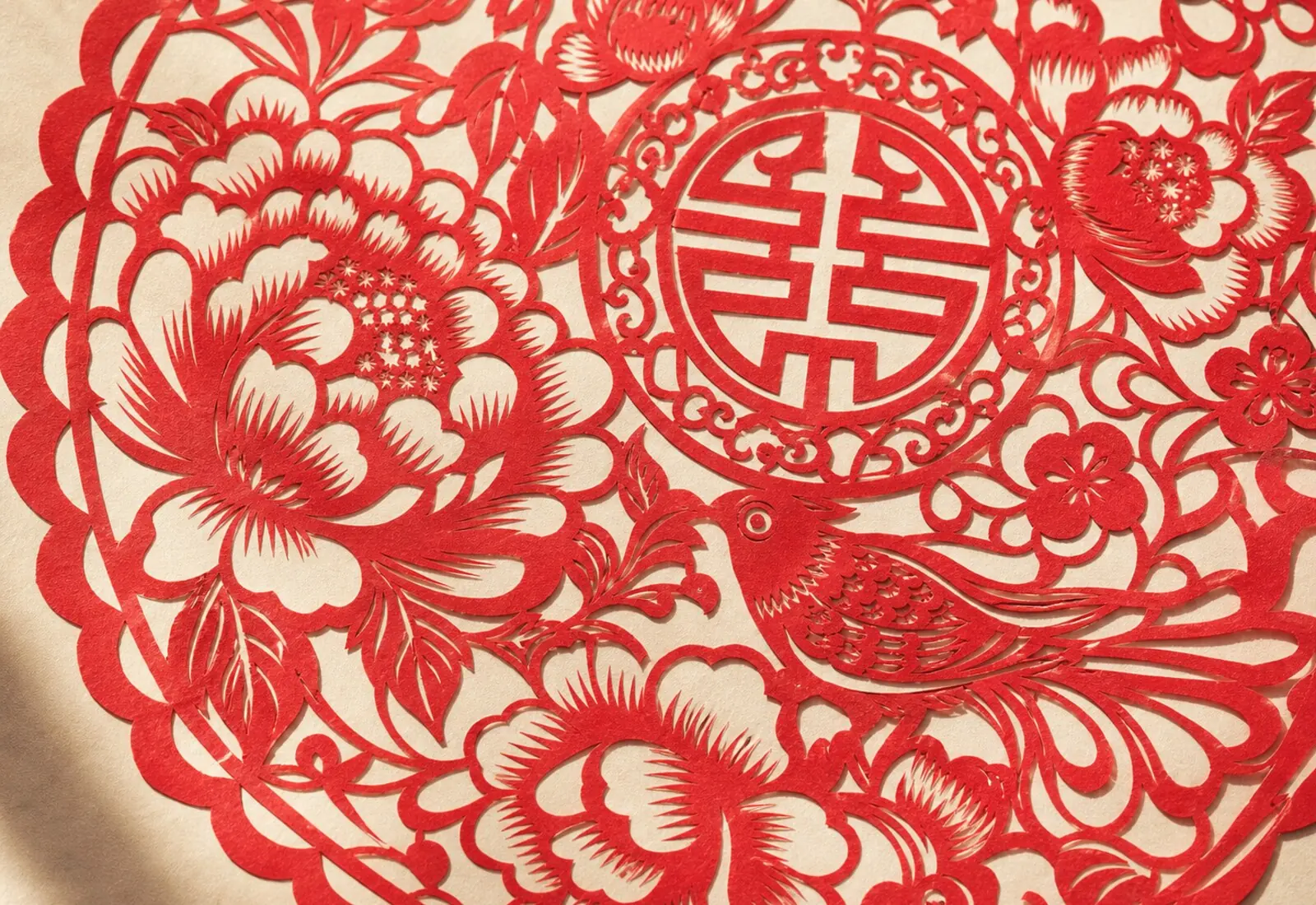 Traditional red Chinese paper cutting detail