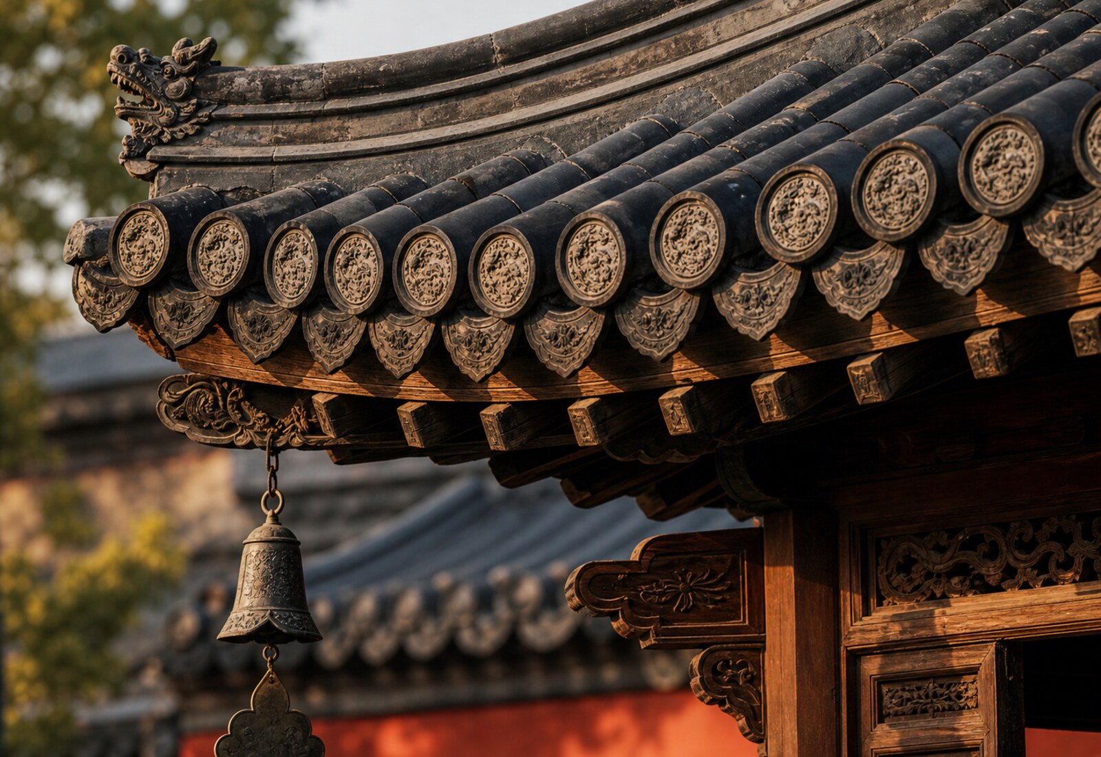 Traditional Chinese roof eaves and tile detail