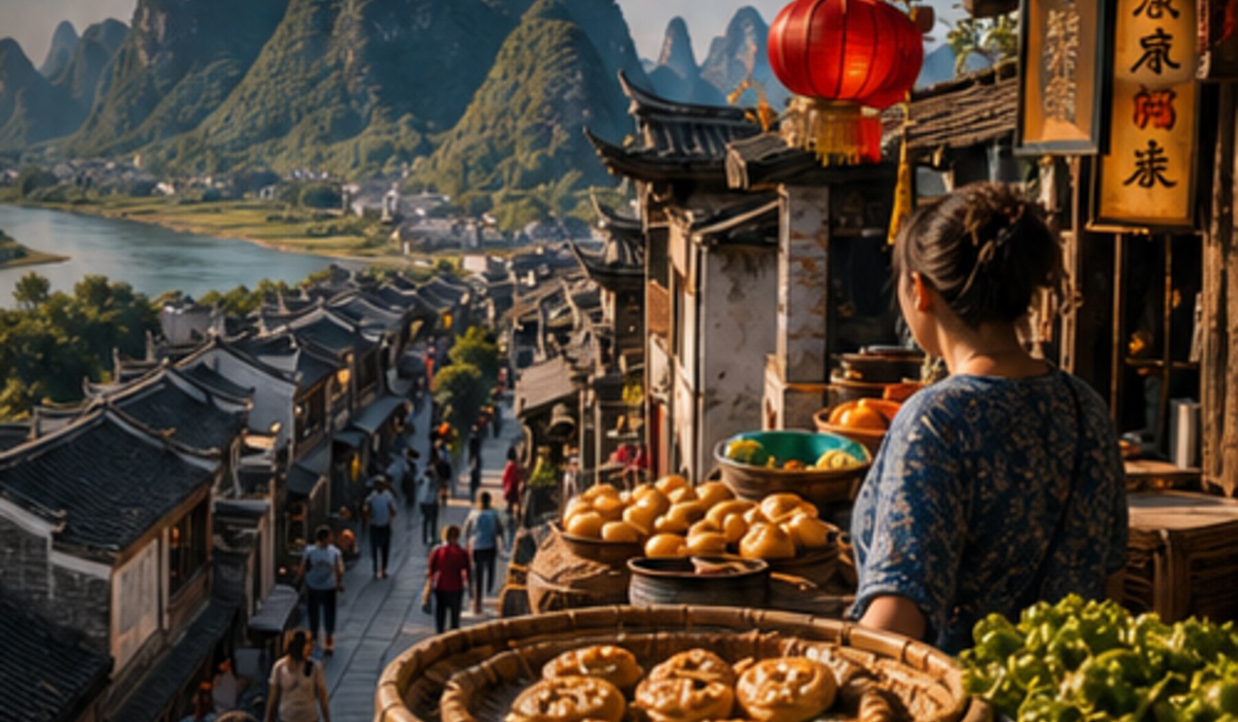 Chinese tea and old street detail
