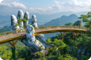 Mountain bridge travel scene used as a China trip inspiration image