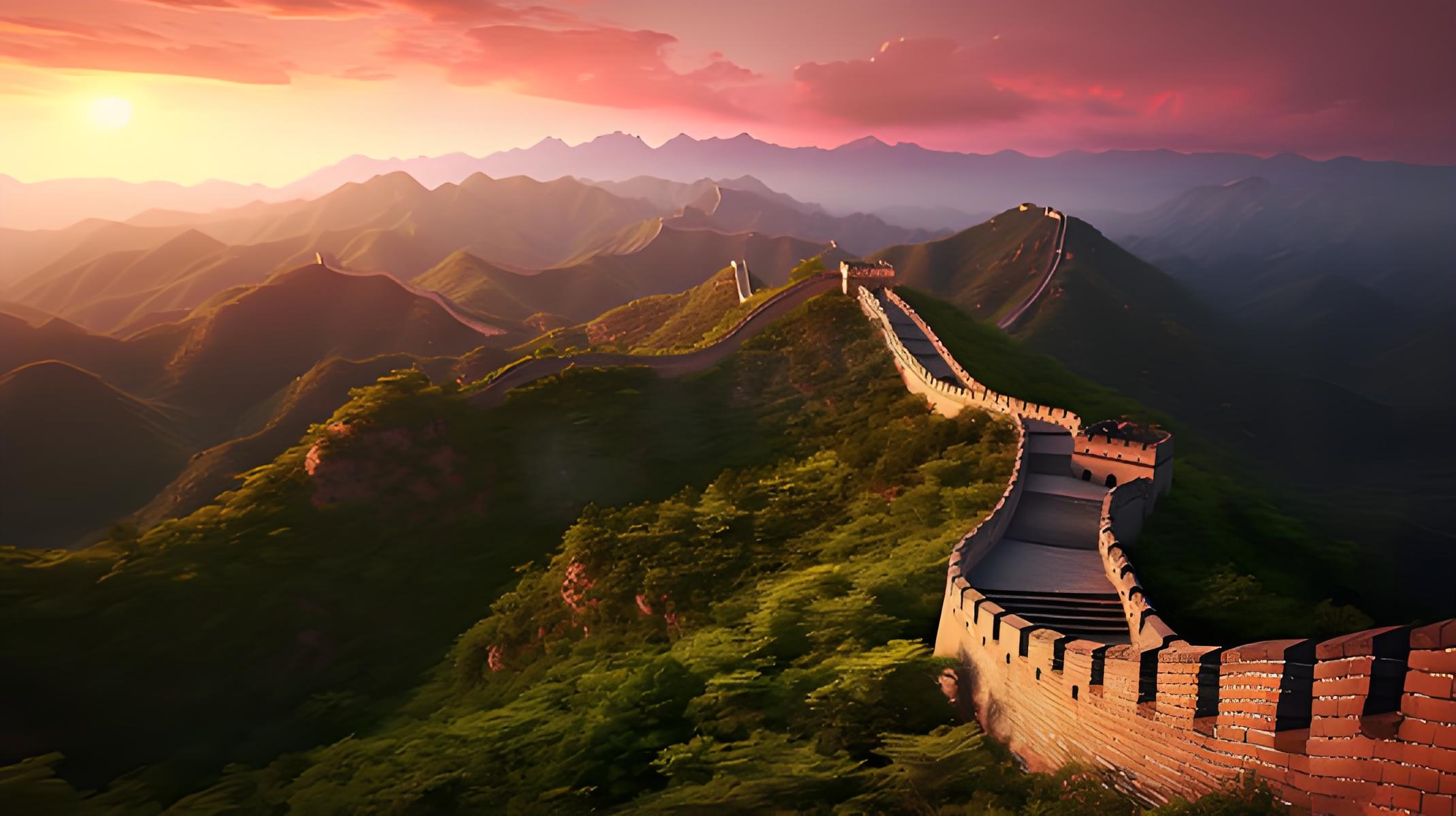 Great Wall at sunset, China