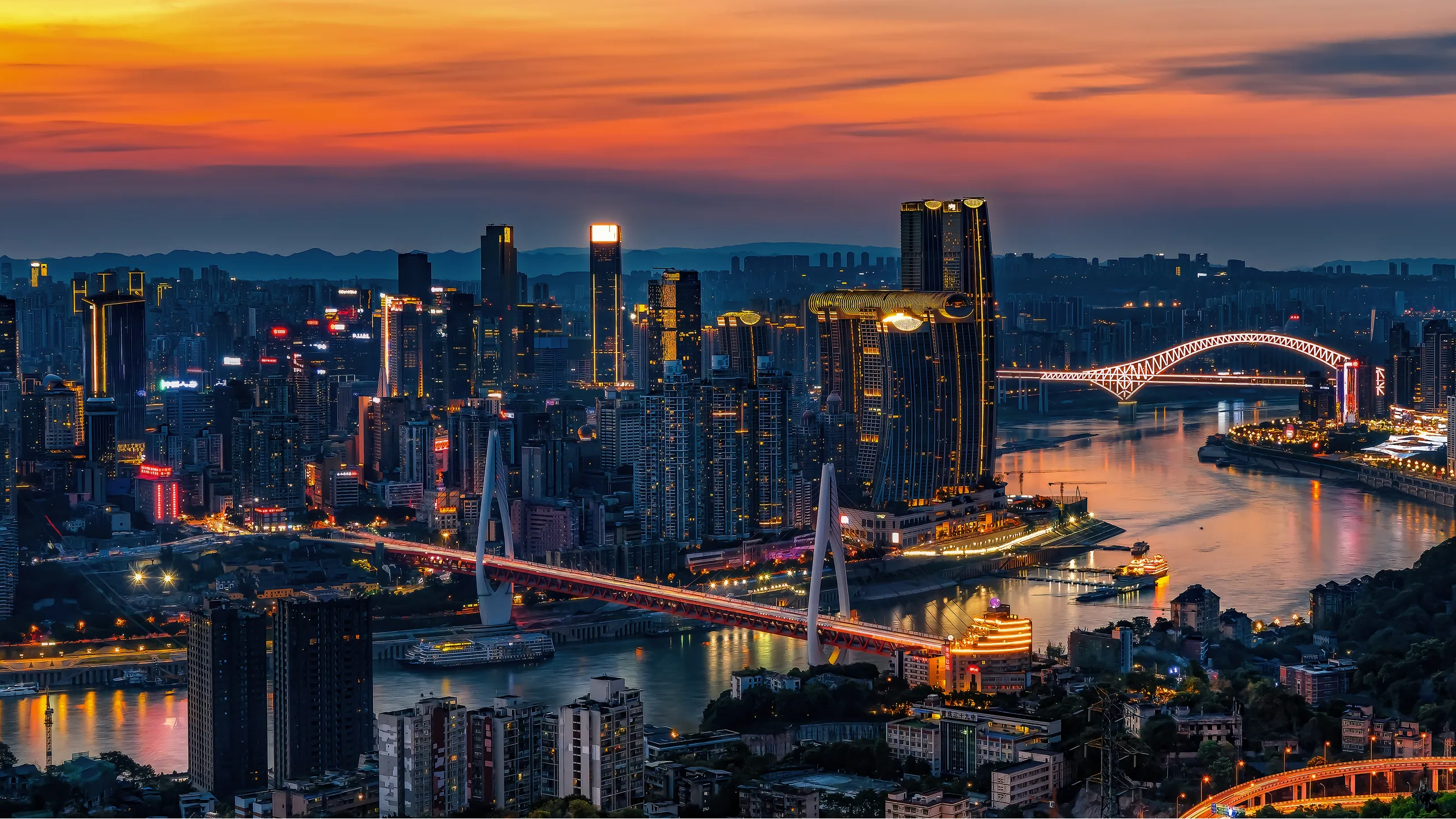 Nighttime Majesty: The Twin Bridges of Chongqing Illuminated