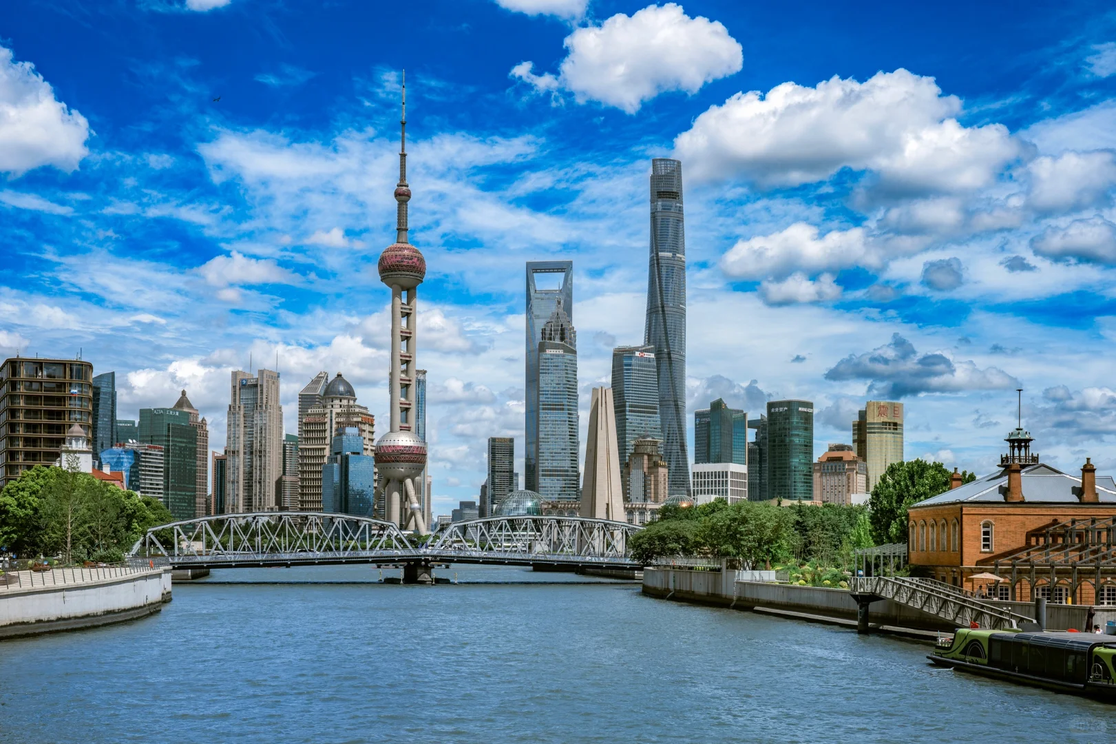 Shanghai Bund skyline with layered summer clouds