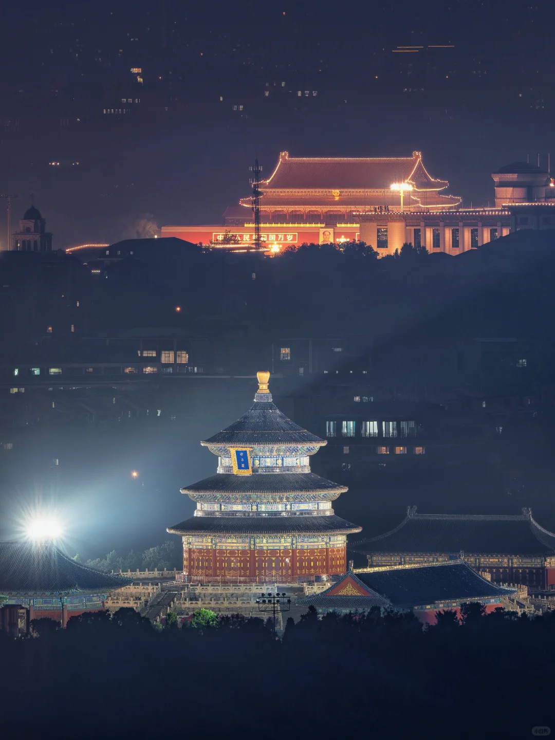 Beijing temple with colorful rooftop details in morning light