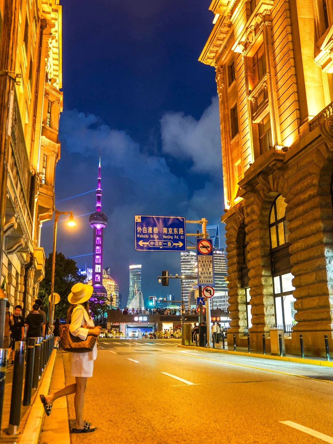 Retro street with lanterns during night walk